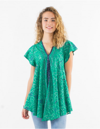 Blusa poliester mangas cortas sari estampado...