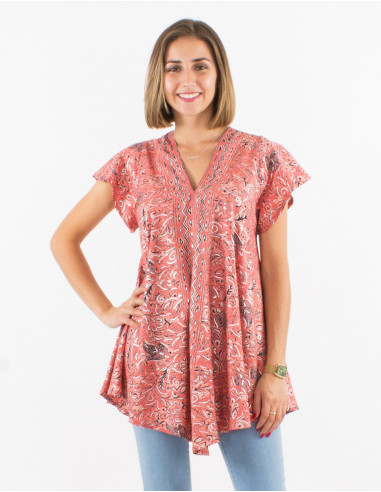 Blusa poliester mangas cortas sari estampado...