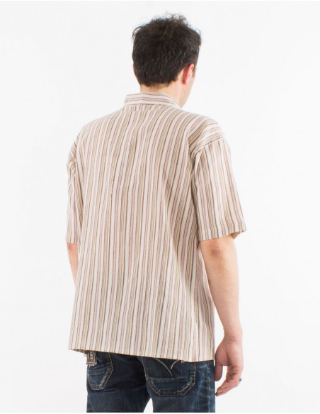 Camisa kurta h algodon rayas botones redondos mangas cortas