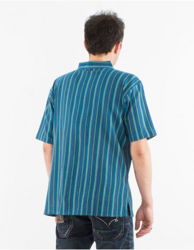 Camisa kurta h algodon rayas botones redondos...