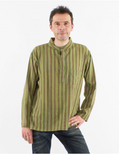 Camisa kurta h algodon rayas botones redondos...