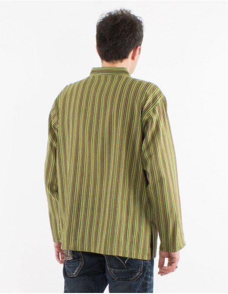 Camisa kurta h algodon rayas botones redondos mangas largas