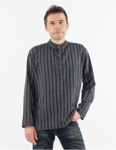 Camisa kurta h algodon rayas botones redondos...