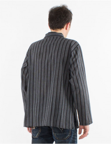 Camisa kurta h algodon rayas botones redondos...