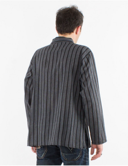 Camisa kurta h algodon rayas botones redondos mangas largas