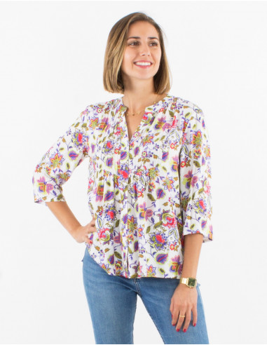 Blusa viscosa mangas 3/4 estampado paraiso