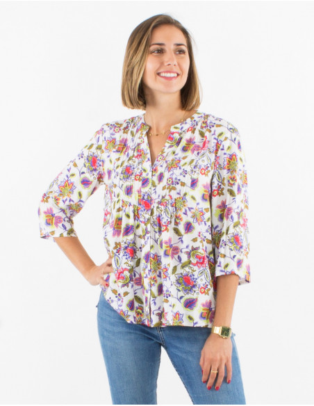 Blusa viscosa mangas 3/4 estampado paraiso