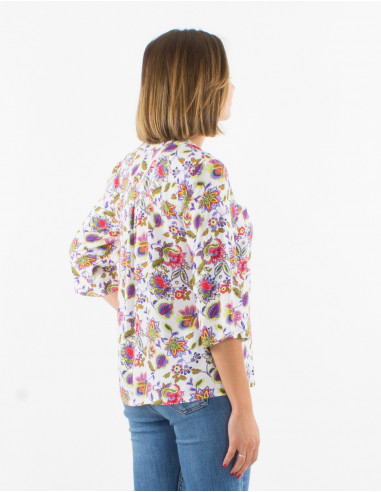Blusa viscosa mangas 3/4 estampado paraiso