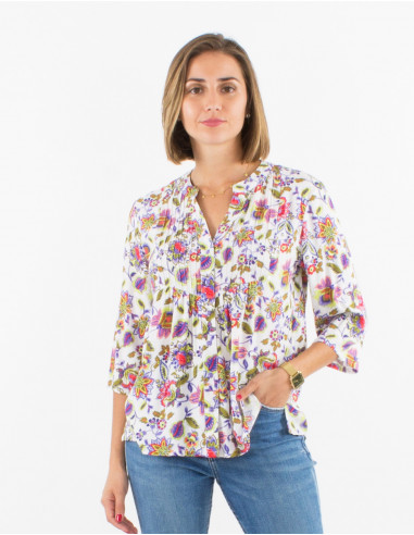 Blusa viscosa mangas 3/4 estampado paraiso