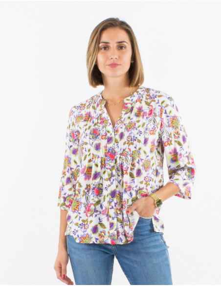 Blusa viscosa mangas 3/4 estampado paraiso