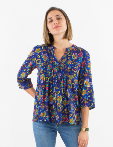 Blusa viscosa mangas 3/4 estampado paraiso