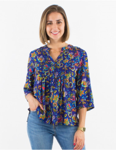 Blusa viscosa mangas 3/4 estampado paraiso