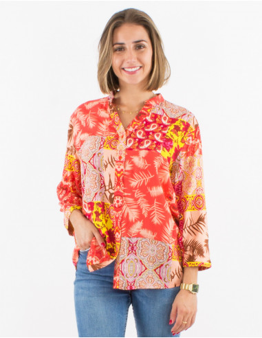 Blusa viscosa con botones mangas 3/4...