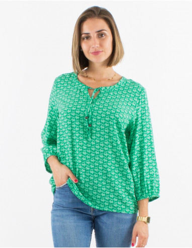 Blusa viscosa mangas 3/4  estampado arabesque