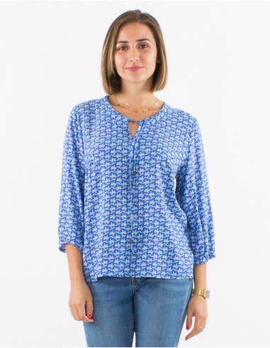 Blusa viscosa mangas 3/4  estampado arabesque