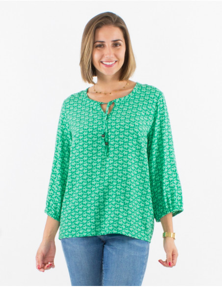 Blusa viscosa mangas 3/4  estampado arabesque