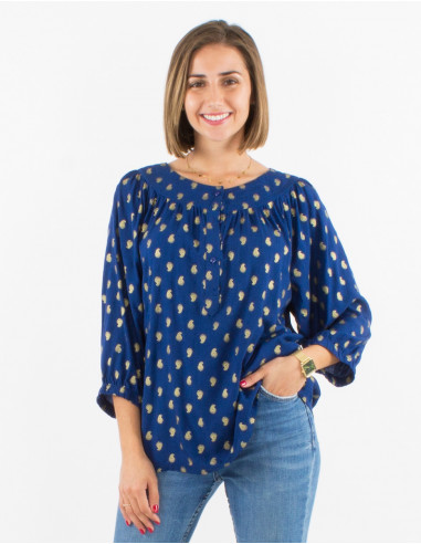 Blusa viscosa mangas 3/4 estampado bali  dorado