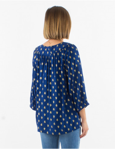 Blusa viscosa mangas 3/4 estampado bali  dorado