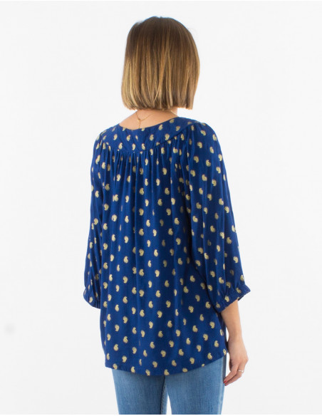 Blusa viscosa mangas 3/4 estampado bali  dorado