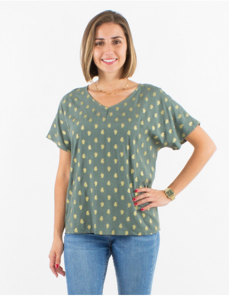 Blusa viscosa mangas cortas estampado bali  dorado