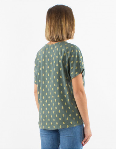 Blusa viscosa mangas cortas estampado bali  dorado