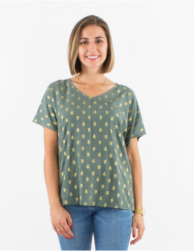 Blusa viscosa mangas cortas estampado bali  dorado