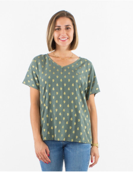Blusa viscosa mangas cortas estampado bali  dorado