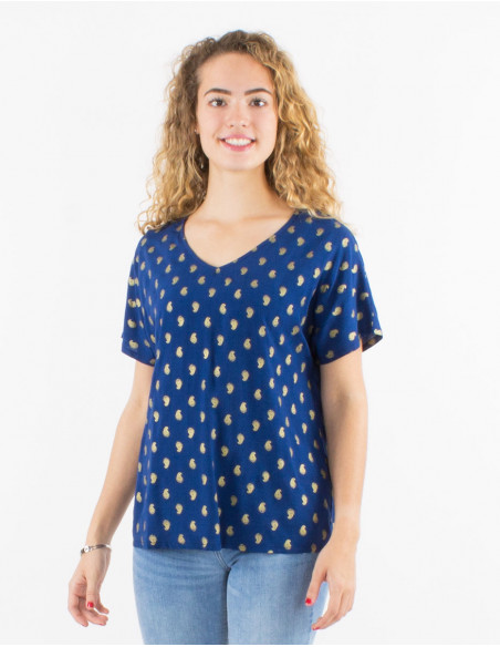 Blusa viscosa mangas cortas estampado bali  dorado