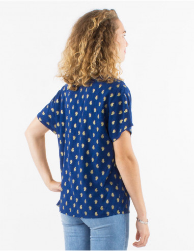 Blusa viscosa mangas cortas estampado bali  dorado