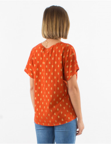 Blusa viscosa mangas cortas estampado bali  dorado