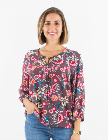 Blusa viscosa mangas 3/4  estampado bohemia