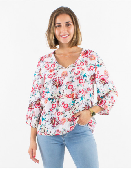 Blusa viscosa mangas 3/4  estampado bohemia