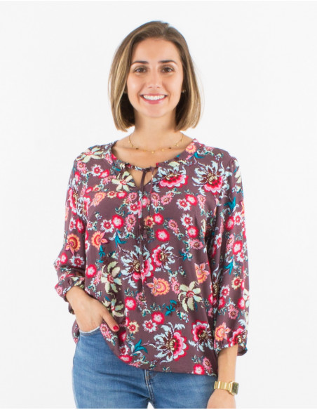Blusa viscosa mangas 3/4  estampado bohemia