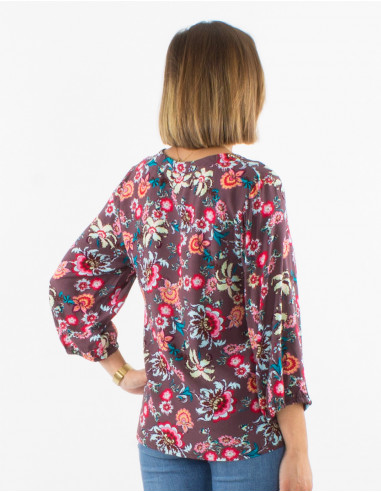 Blusa viscosa mangas 3/4  estampado bohemia