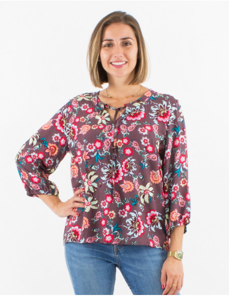 Blusa viscosa mangas 3/4  estampado bohemia