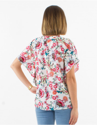 Blusa viscosa mangas cortas estampado bohemia
