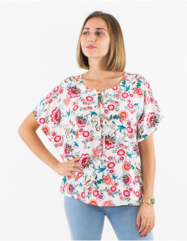 Blusa viscosa mangas cortas estampado bohemia