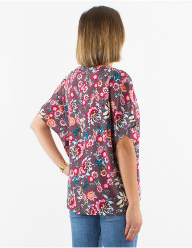 Blusa viscosa mangas cortas estampado bohemia