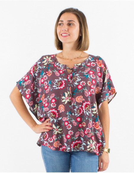 Blusa viscosa mangas cortas estampado bohemia