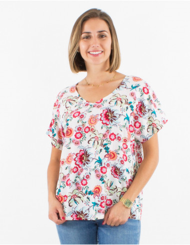 Blusa viscosa mangas cortas estampado bohemia