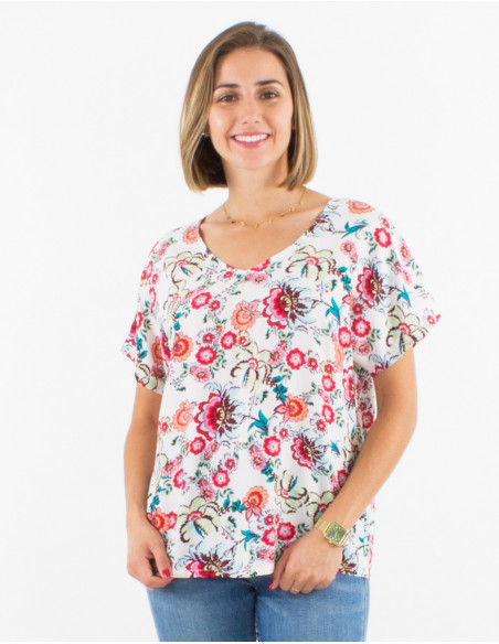 Blusa viscosa mangas cortas estampado bohemia