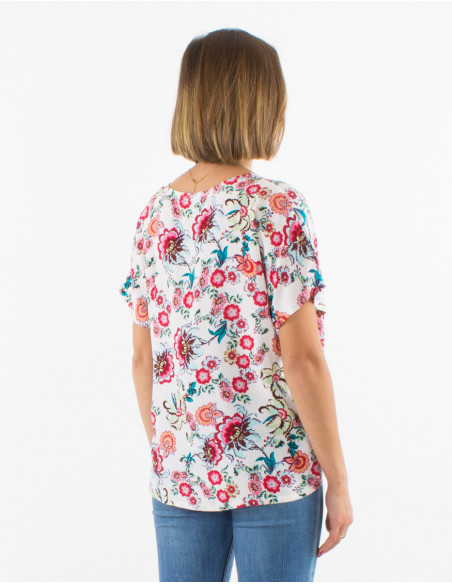 Blusa viscosa mangas cortas estampado bohemia