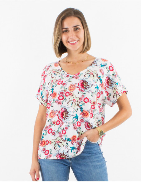 Blusa viscosa mangas cortas estampado bohemia