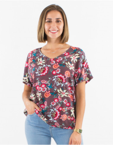 Blusa viscosa mangas cortas estampado bohemia