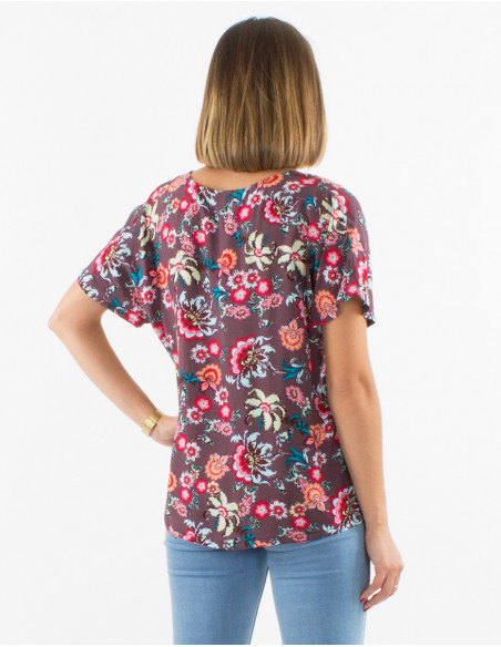 Blusa viscosa mangas cortas estampado bohemia