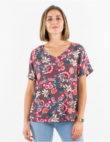 Blusa viscosa mangas cortas estampado bohemia