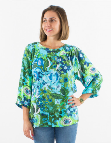 Blusa viscosa mangas 3/4 estampado sixties