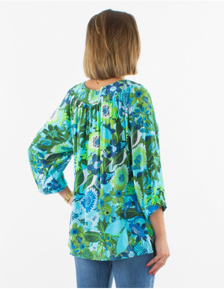 Blusa viscosa mangas 3/4 estampado sixties