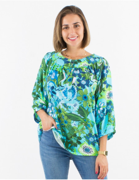 Blusa viscosa mangas 3/4 estampado sixties