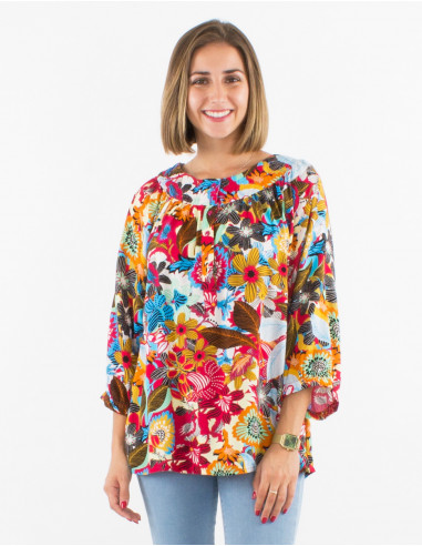 Blusa viscosa mangas 3/4 estampado sixties